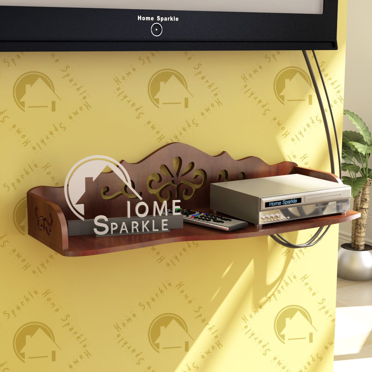 Home Sparkle Carved Set Top Box Holder/Wifi Modem Stand, Suitable For Living Room/ Bedroom ( Designed By Craftsman)