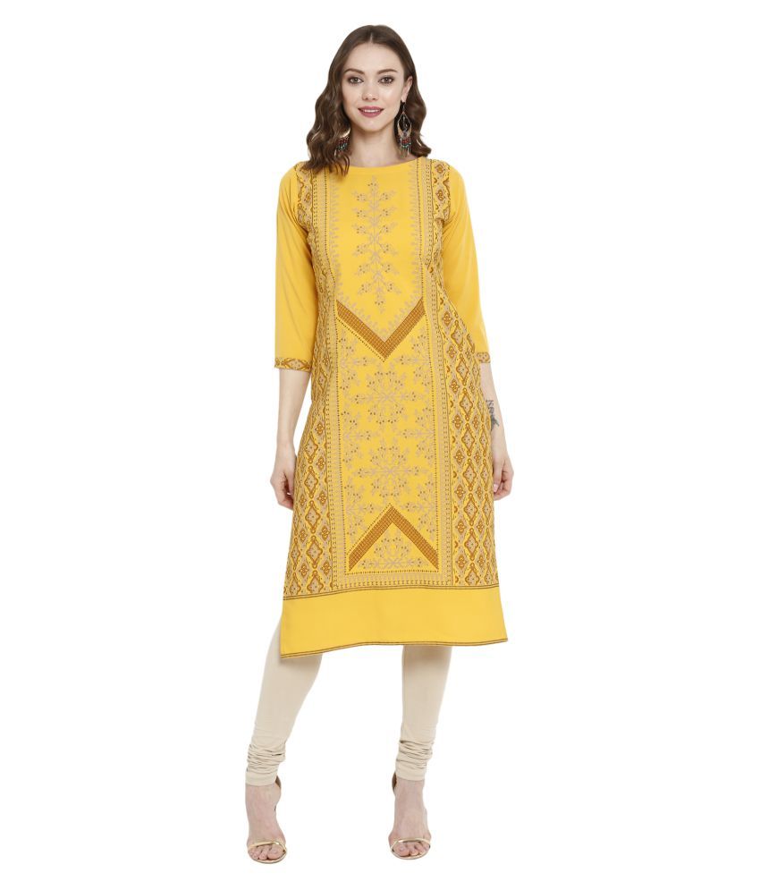 Ahalyaa Yellow Crepe Straight Kurti Buy Ahalyaa Yellow Crepe Straight Kurti Online At Best 7415