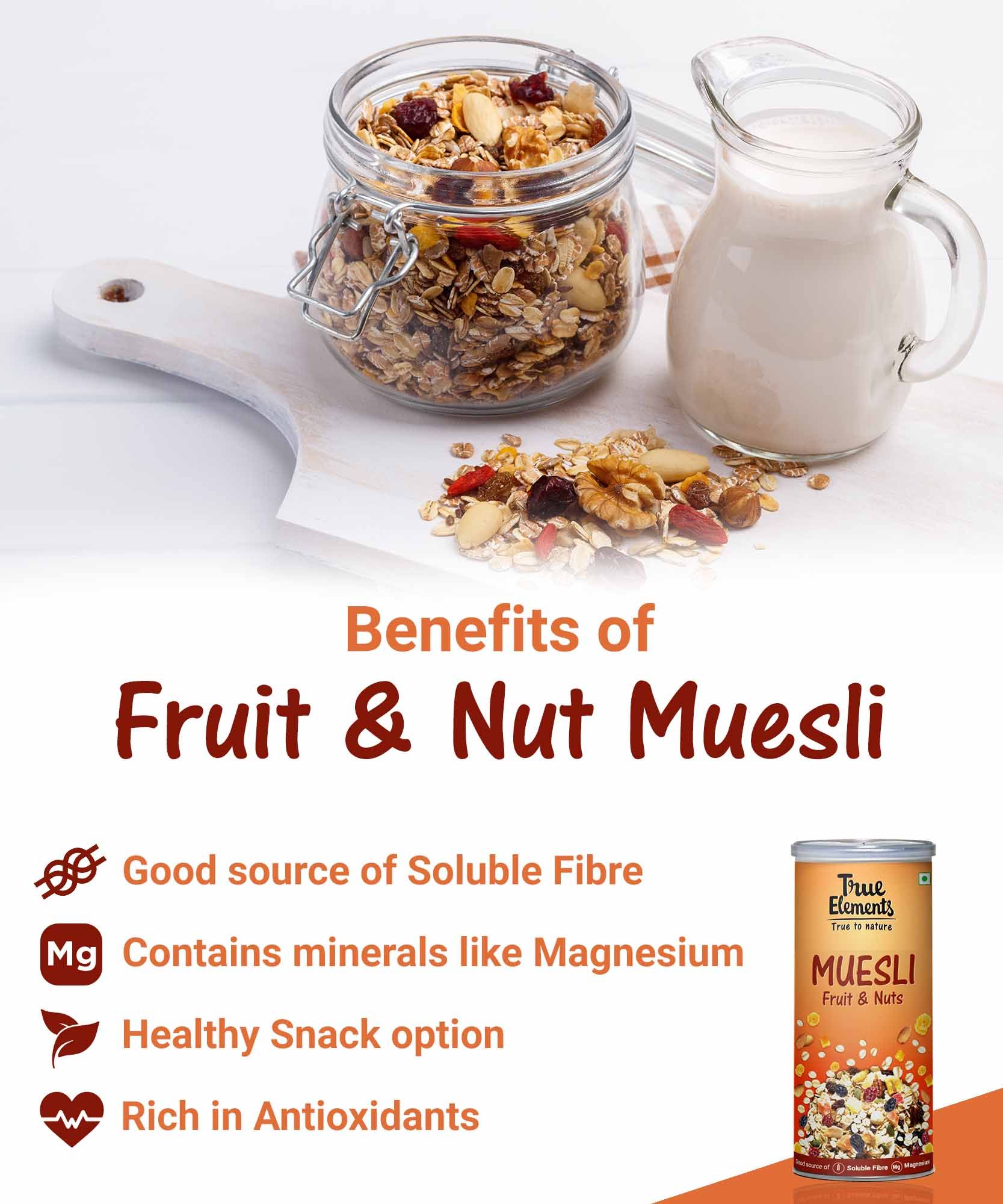 True Elements Fruit and Nut Muesli 400 gm Pack of 2 Buy True Elements Fruit and Nut Muesli 400