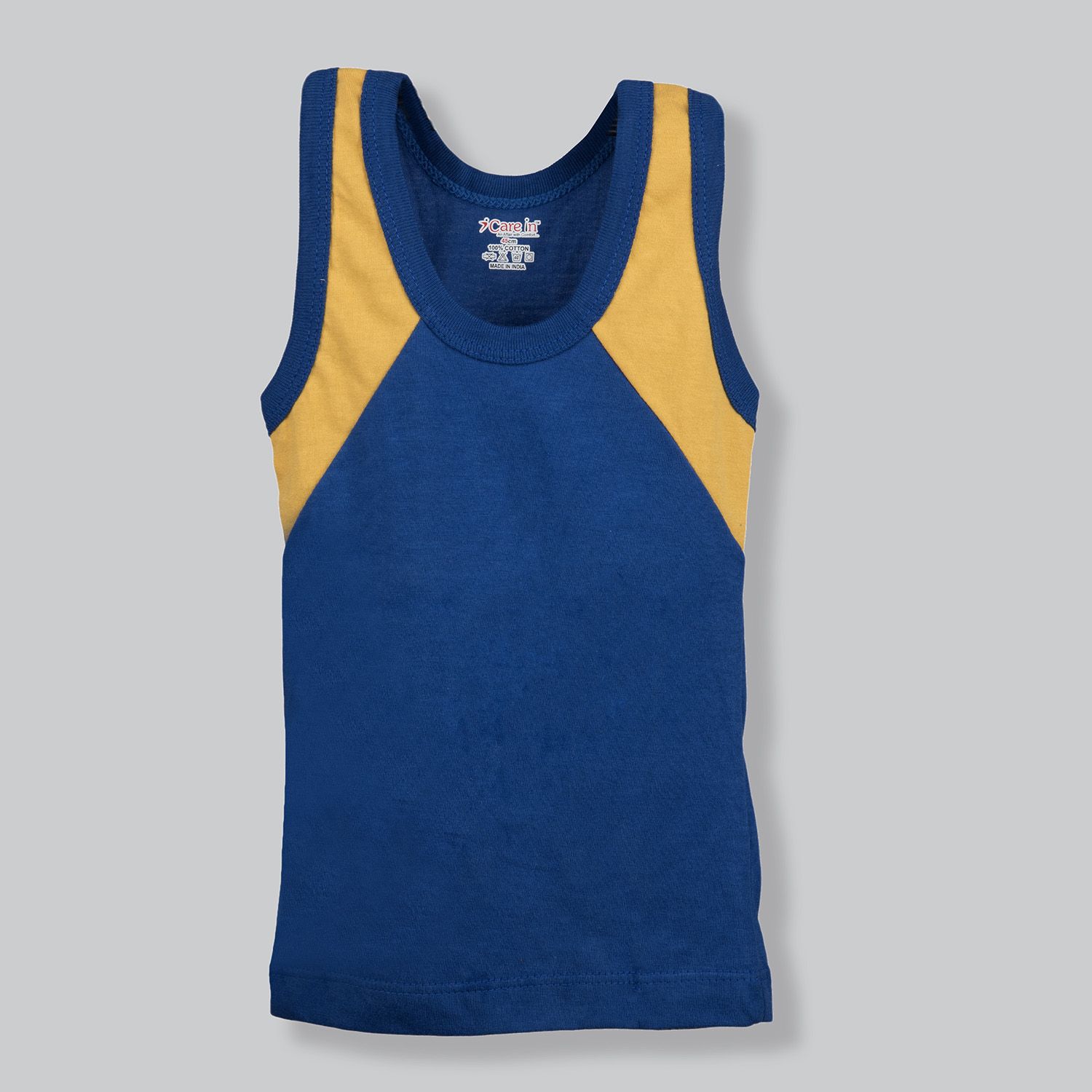 Care in Cotton Round Neck Sleeveless Sando Vest for Infants and Kids - Black and Blue Color 