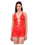 N-Gal Polyester Baby Doll Dresses With Panty - Red