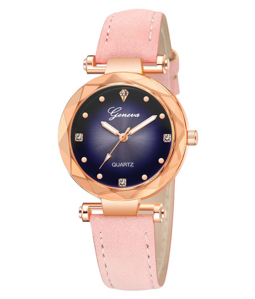 new fashion geneva women leather band stainless steel quartz analog wrist watch