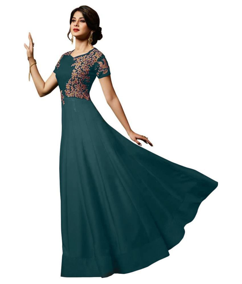 Saadhvi Green Silk Gown - Buy Saadhvi Green Silk Gown Online at Best ...