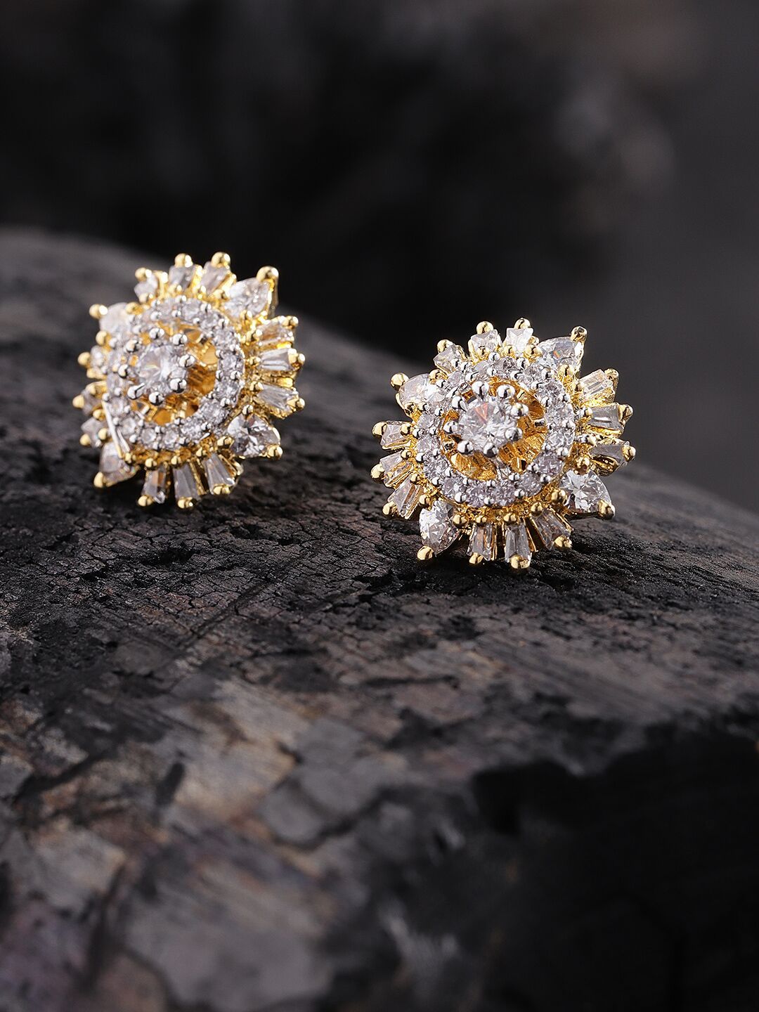 Priyaasi Designer Gold Plated American Diamond Stud Earring For