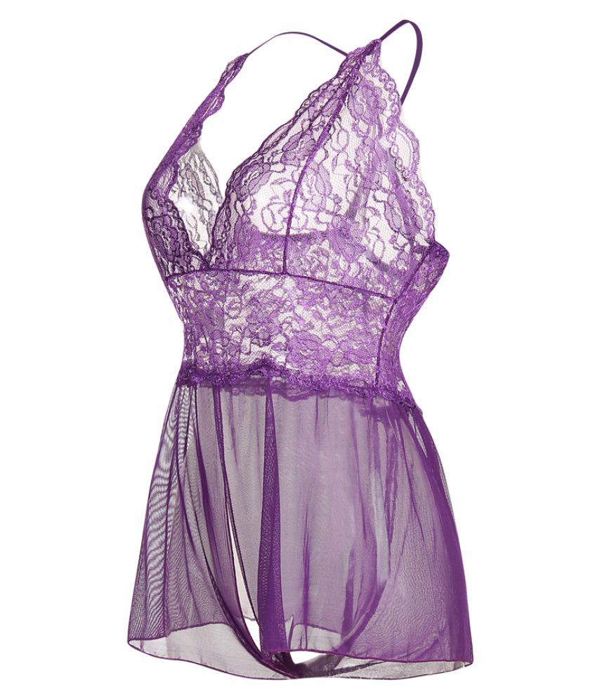 Buy itspleazure Polyester Baby Doll Dresses With Panty Purple Online