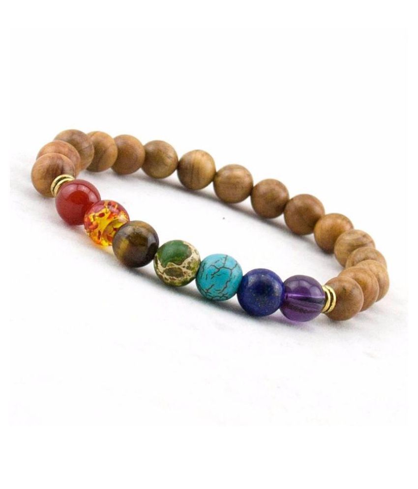 8mm Brown Wood Jasper With 7 Chakra Natural Agate Stone Bracelet: Buy ...