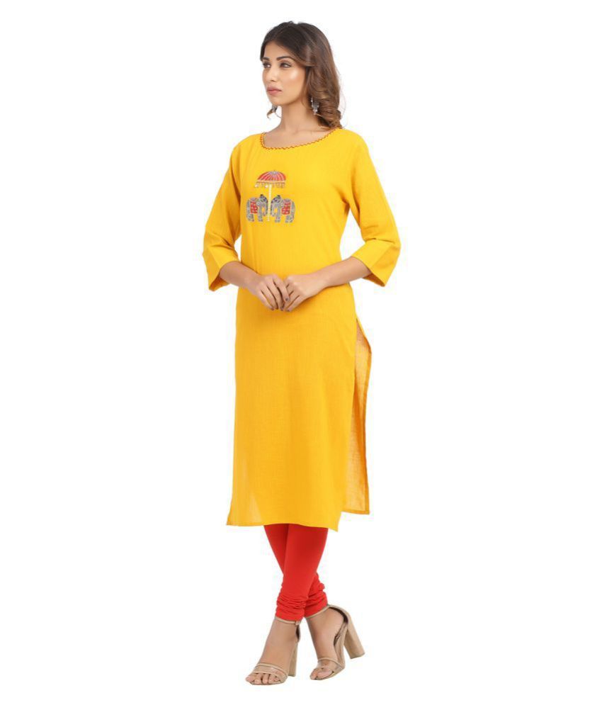 Rajasthani Sarees Yellow Cotton Straight Kurti - Buy Rajasthani Sarees ...