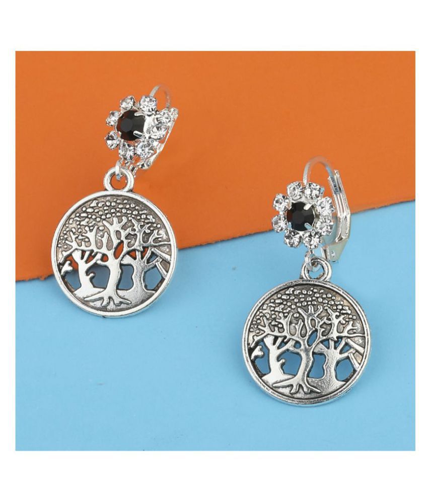     			Silver Shine Silver Forest Diamond Studded Bali Earrings for Women