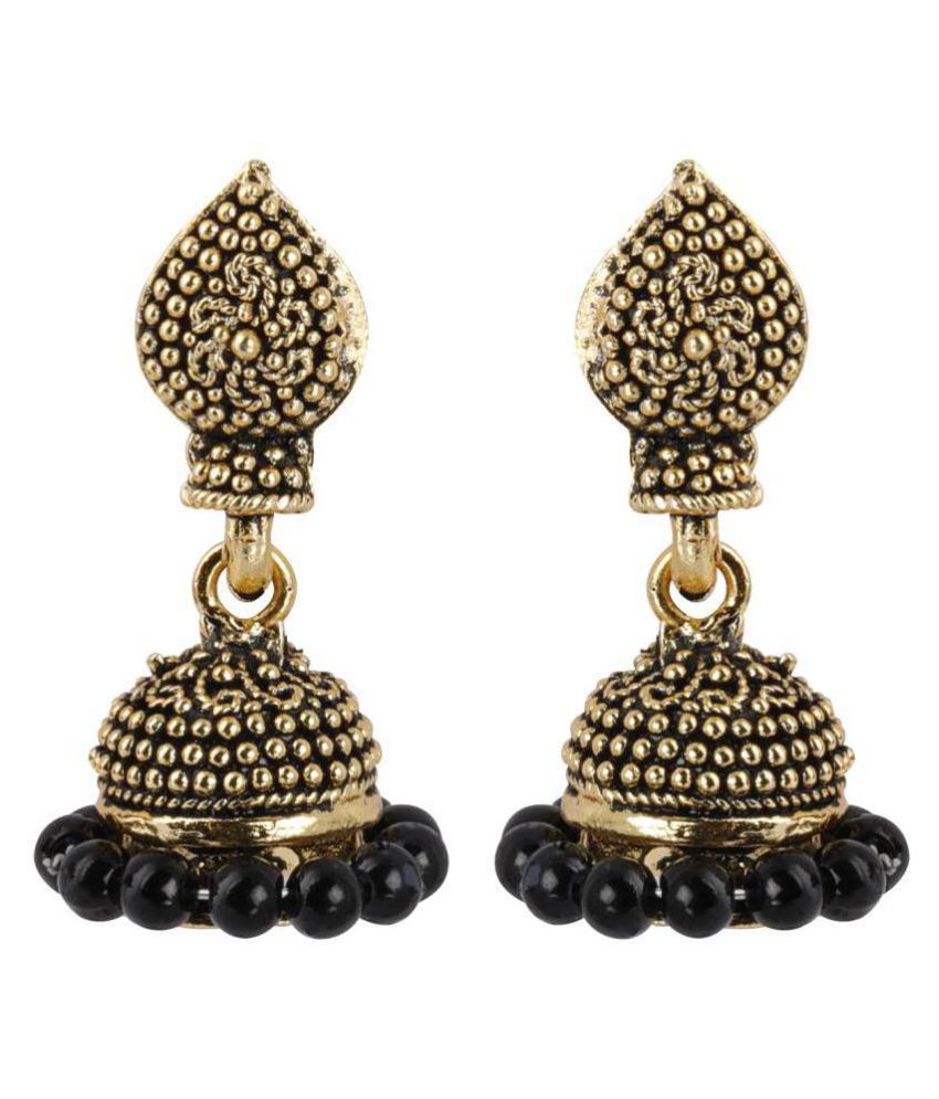     			Silver Shine Gorgeous  Green Beads with Golden Dots  Jhumki Earrings