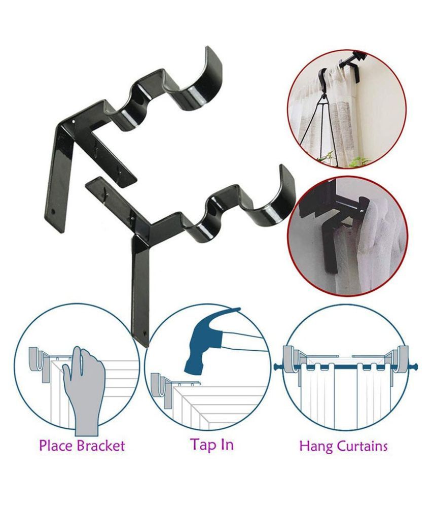 Durable 2pc Double Curtain Rod Holder Hangers Brackets Tap Right