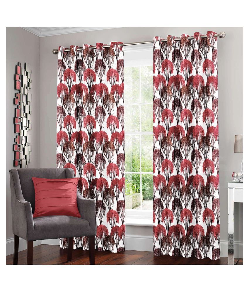 Story@Home Set of 2 Door Semi-Transparent Eyelet Polyester Curtains Multi Color