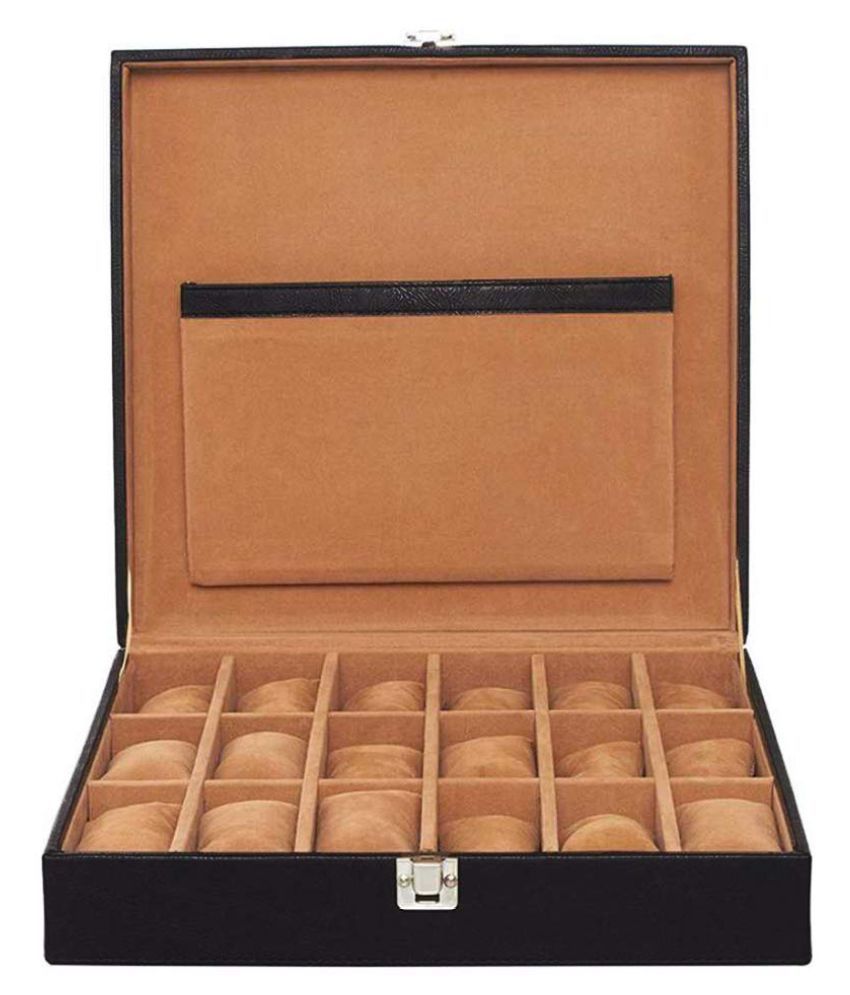 Leather World 8 Liter Black Designer Pu Leather 18 Slot Watch Box Watch