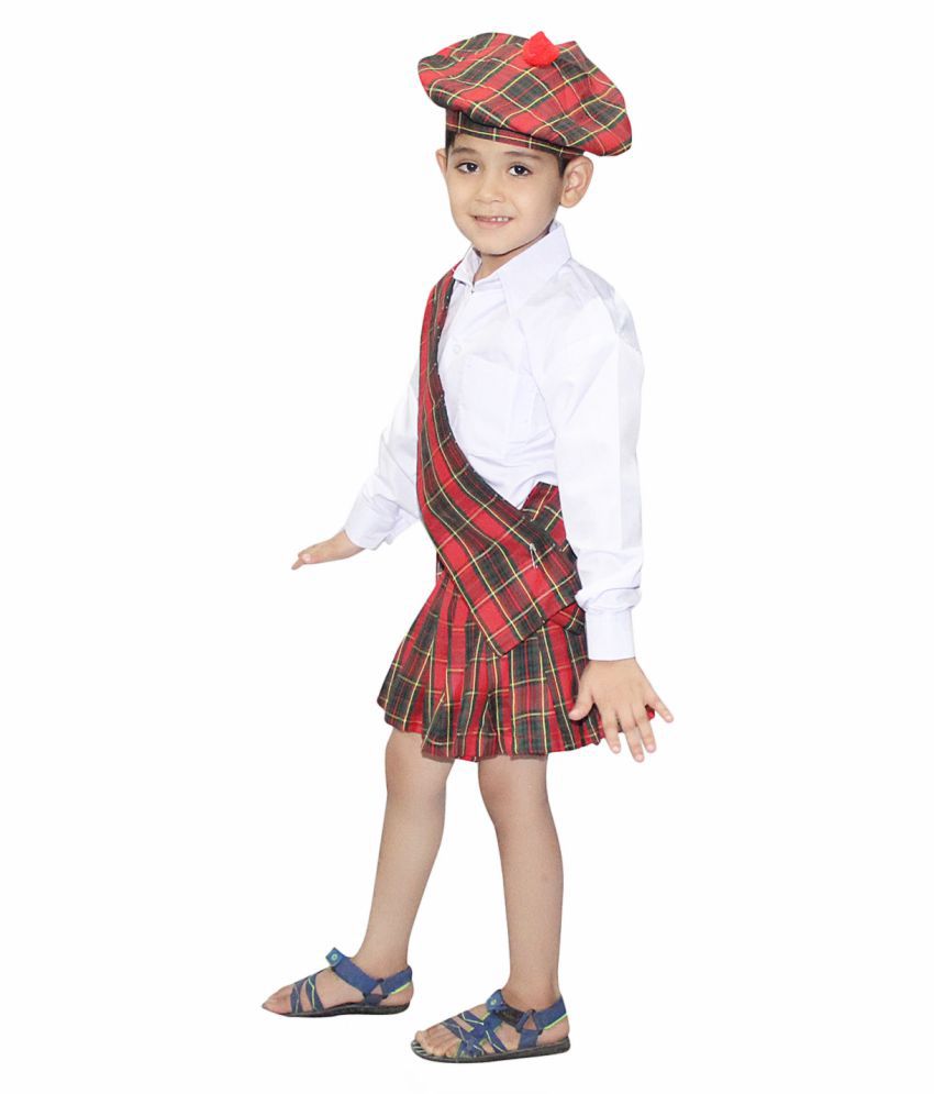     			Kaku Fancy Dresses International Traditional Scottish Boy Costume/Veneziano for Halloween Carnival Cosplay Costume/Tartan Fancy Dress -Multicolor, 3-4 Years, for Boys