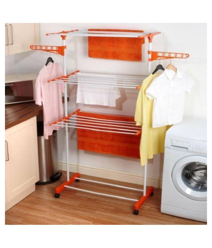     			TNC Powder Coated Classic Orange Light Weight 3 Tier Cloth Stand/Cloth Drying Rack/Stand