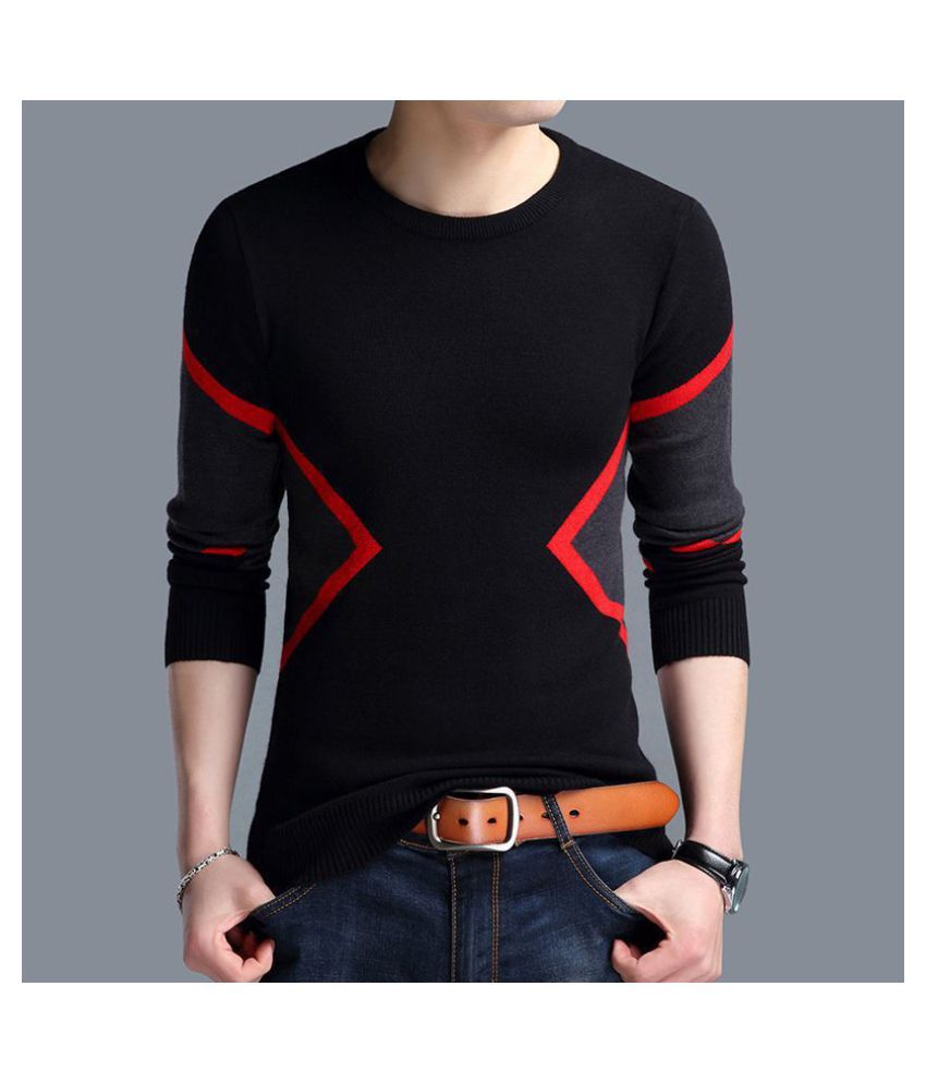 Veirdo 100 Percent Cotton Black Self Design T-Shirt - Buy ...