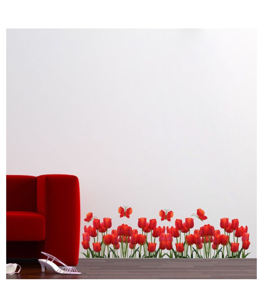     			Decor Villa Red rose Nature Sticker ( 25 x 91 cms )