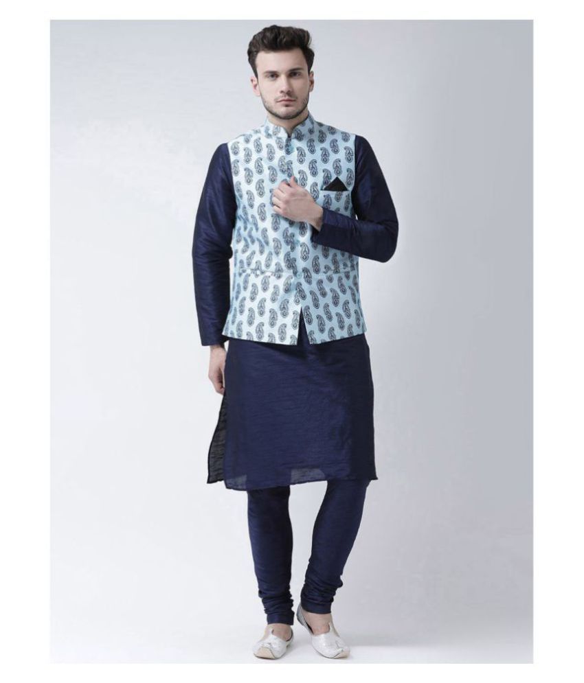     			Deyann Blue Silk Kurta Pyjama Set