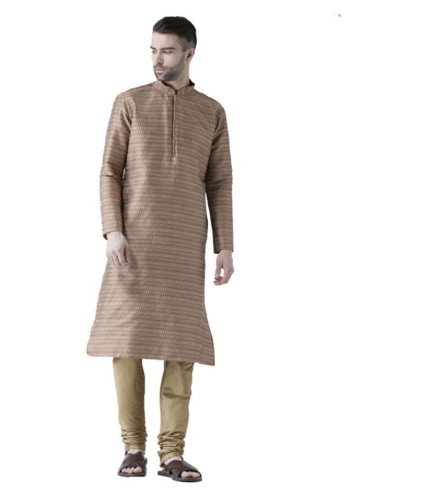     			Deyann Brown Silk Blend Kurta Pyjama Set