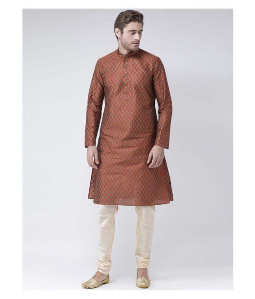     			Deyann Orange Silk Blend Kurta Pyjama Set