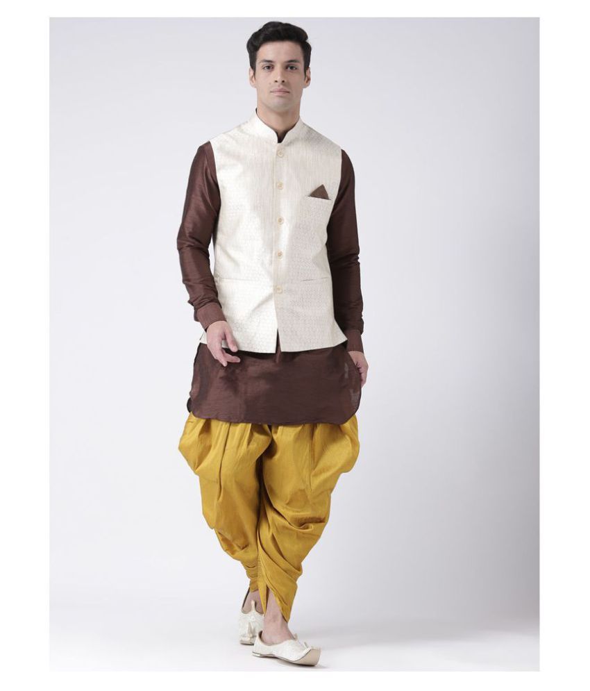     			Deyann White Silk Kurta Pyjama Set