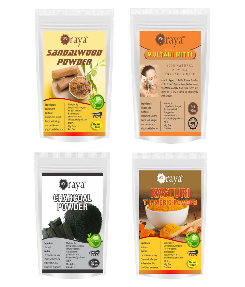     			ORAYA White Sandalwood & Multani Mitti & Charcoal & Haldi Face Pack 400 gm Pack of 4