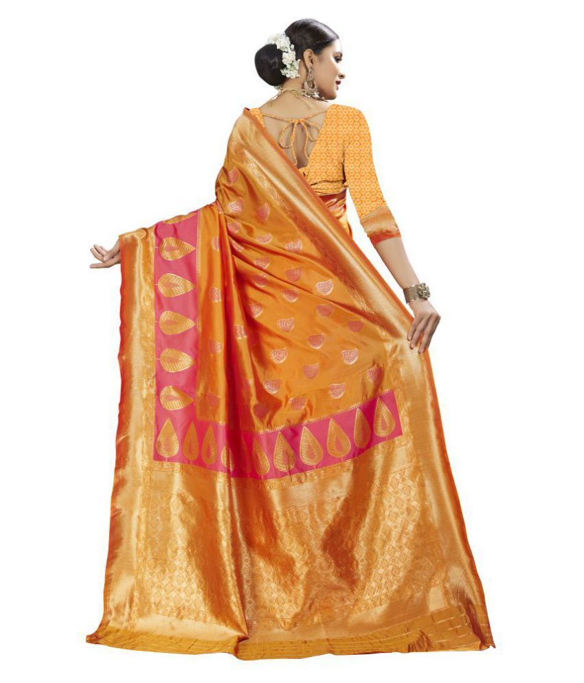 Jhabroo Orange Banarasi Silk Saree Buy Jhabroo Orange Banarasi Silk Saree Online At Low Price 0126