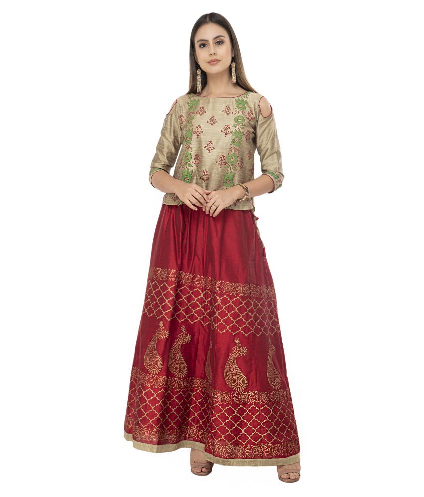 Shinat Beige Silk Straight Semi Stitched Lehenga - Buy Shinat Beige ...