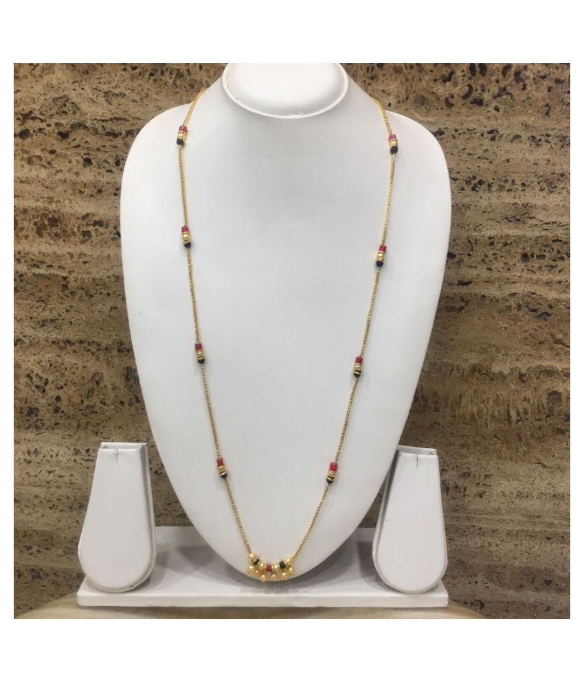     			Digital Dress Women.'s Mangalsutra 34-inch Length Gold Plated White Pearls Pendant Black Red Mani (Beads) Single Line Layer Long Chain Mangalsutra Traditional Maharashtrian Style necklace Jewellery