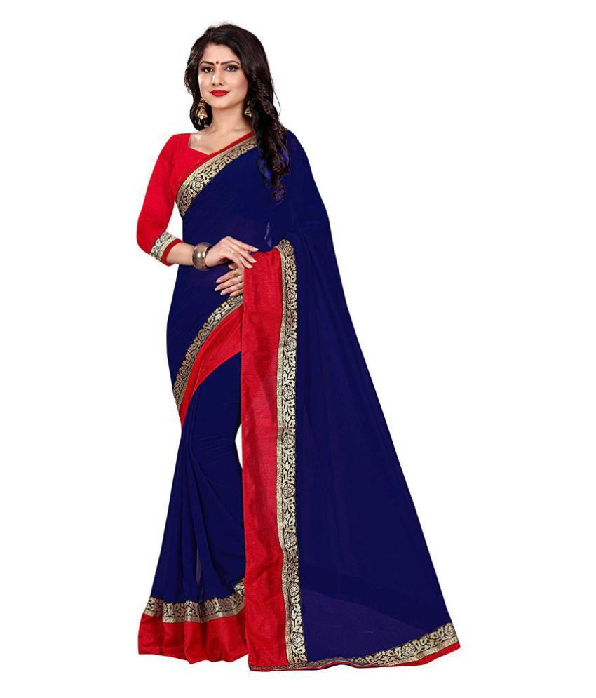 Kalpana Creation Blue Chiffon Saree Buy Kalpana Creation Blue Chiffon