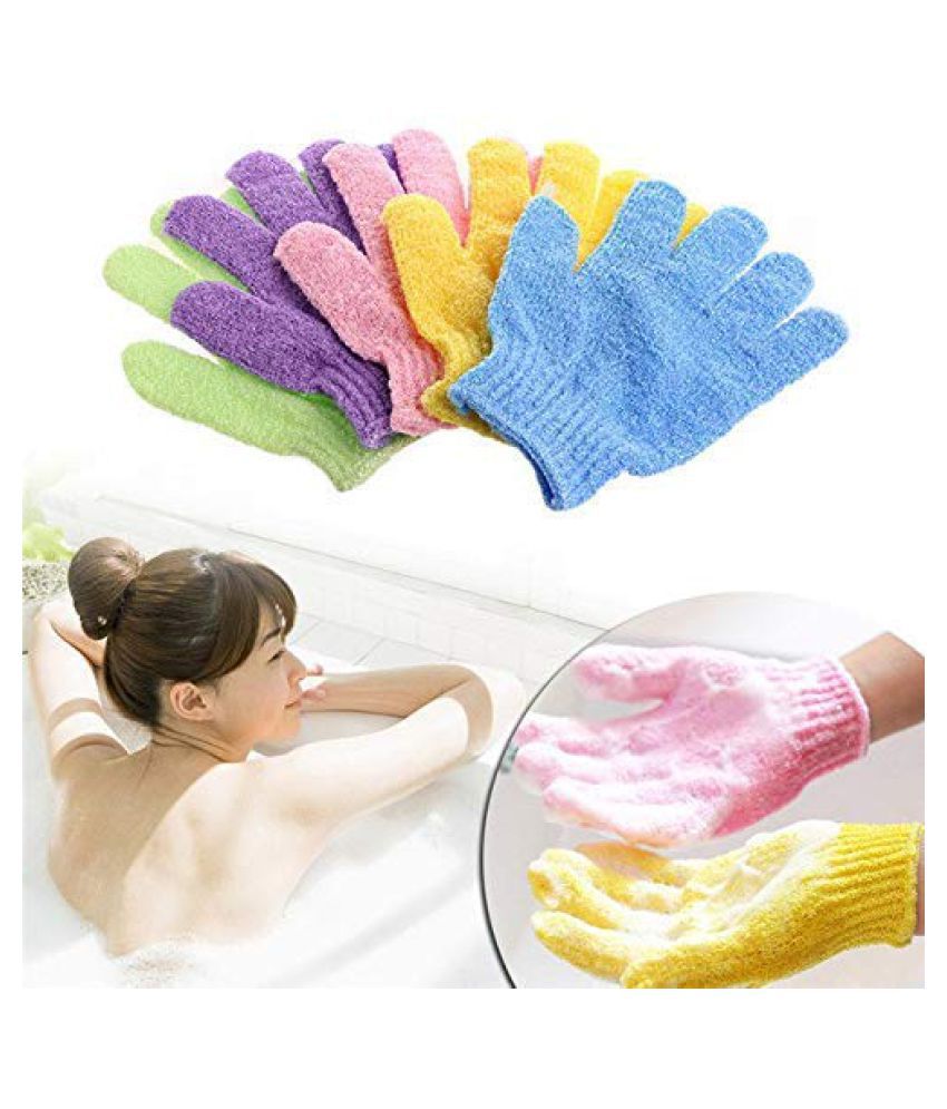     			YUTIRITI Body Bath Scrubber Cleaner Rubber Gloves Spa Massage -3 Pair, Random Color