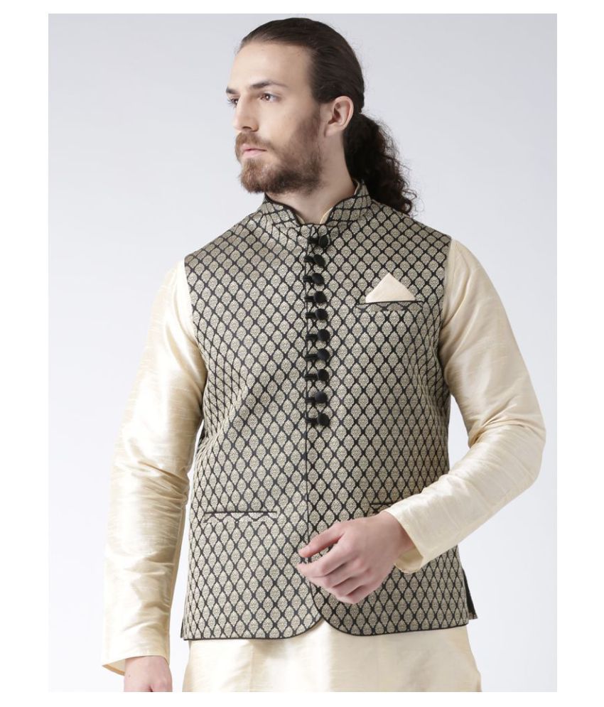     			Deyann Black Silk Blend Nehru Jacket