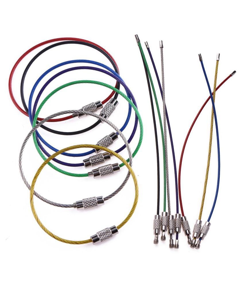 7pcs Metal Stainless Steel Wire Ropes Carabiner Key Hanging Cables EDC Tool 