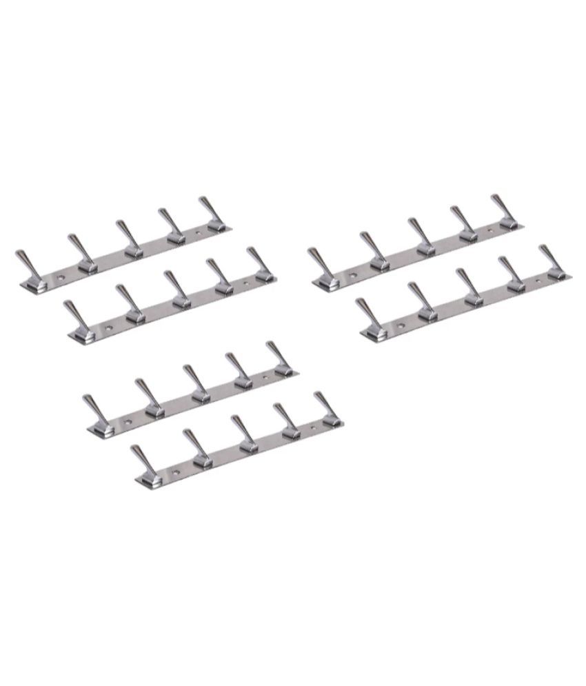 DEEPLAX HOOKS RAIL SET OF 6 STAINLESS STEELS PREMIUM FUVY 5 HOOKS CLOTHES HANGER BATHROOMS WALL DOOR HOOKS FOR HANGING KEYS CLOTHES 5 PRONGED HOOK RAI