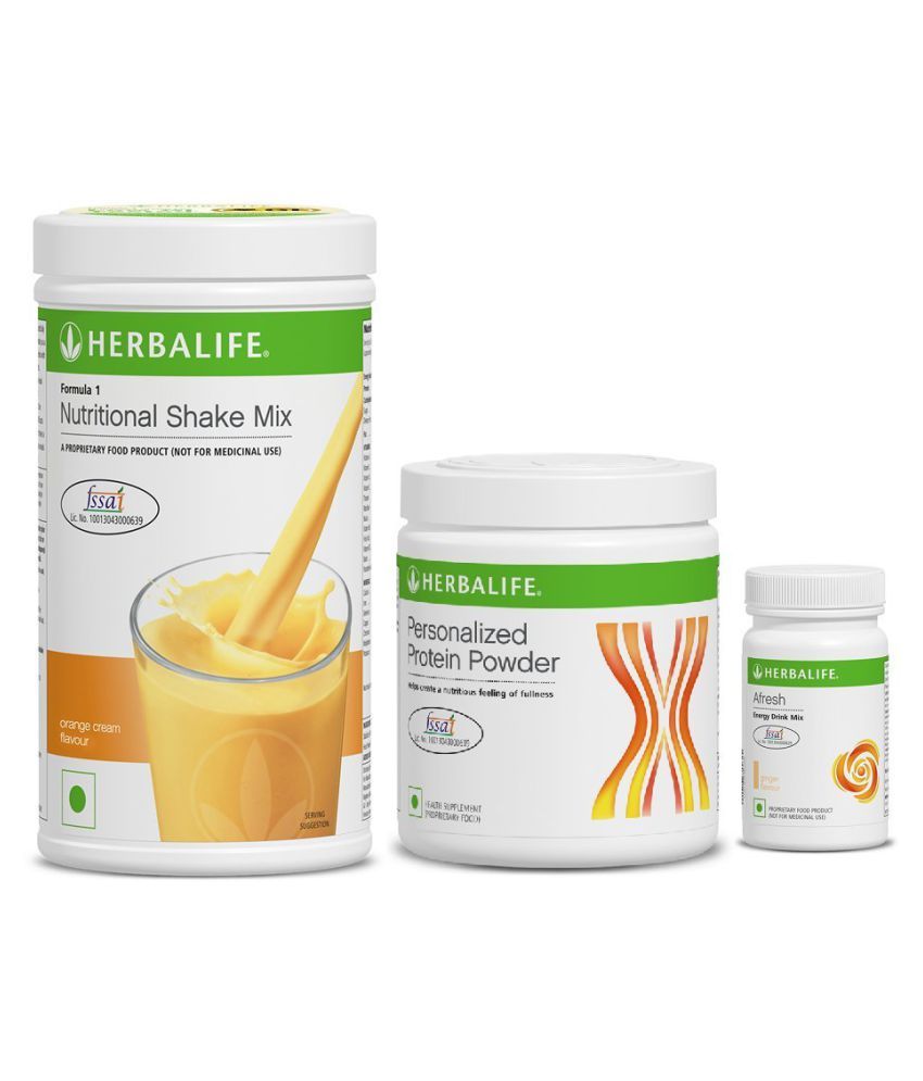     			Herbalife Formula 1 Nutritional Shake Mix (Orange-500) With Personalized Protein Powder-200 and Afresh Energy Drink Mix- Ginger- 50 gm Pack of 3