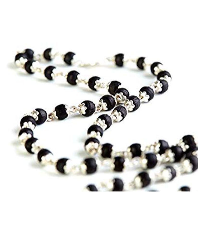     			Black Tulsi Beads Mala In Silver Self Design Caps (32 beads)