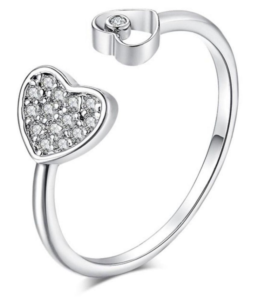 Double Heart Love Sterling Silver Cubic Zircon Ring For Women & Girls ...