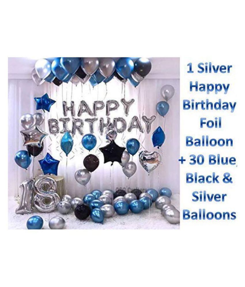     			Happy Birthday Letters Toy Foil Balloon (13 Pieces) +30 Metallic Balloons (Blue, Silver &Black)