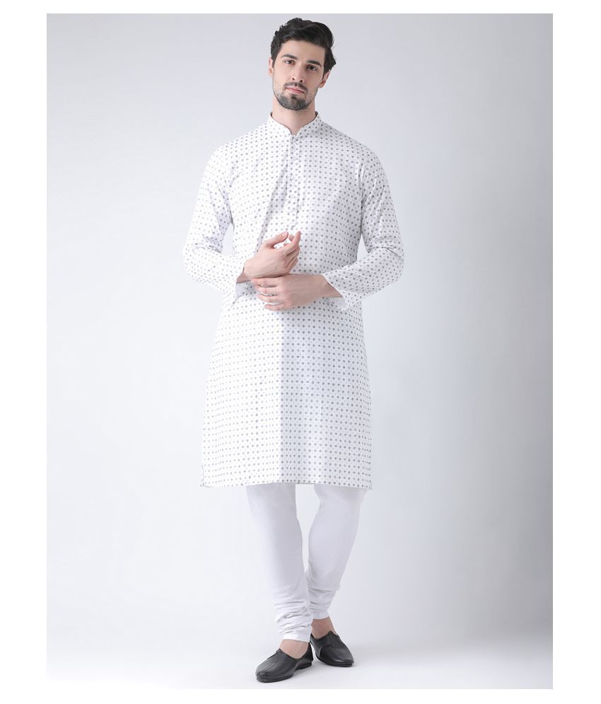     			Deyann White Cotton Kurta Pyjama Set