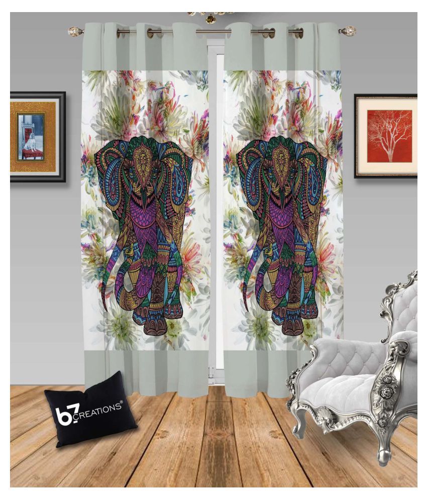     			B7 CREATIONS Set of 2 Door Semi-Transparent Eyelet Polyester Curtains Multi Color