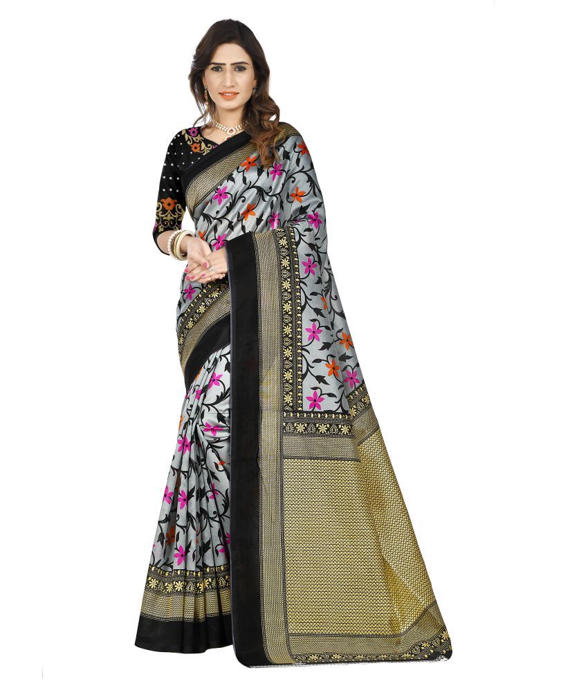     			SVB SAREES Grey Art Silk Saree