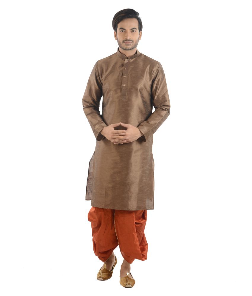     			Deyann Brown Silk Blend Dhoti Kurta Set