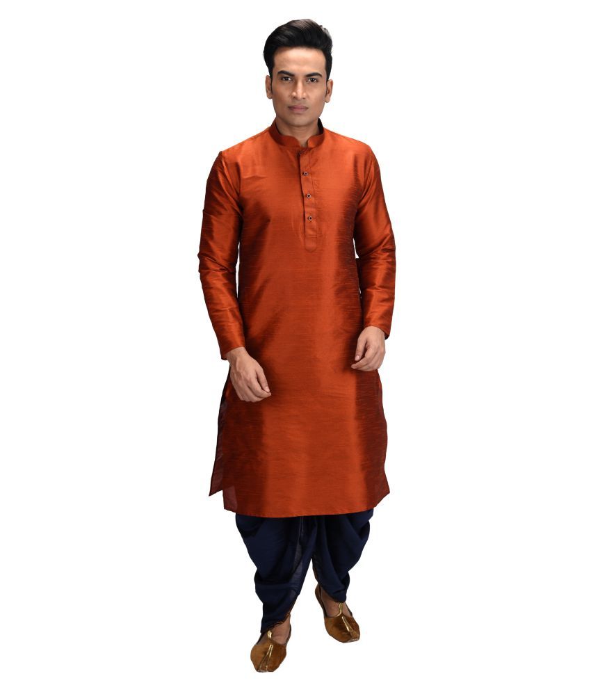     			Deyann Orange Silk Blend Dhoti Kurta Set