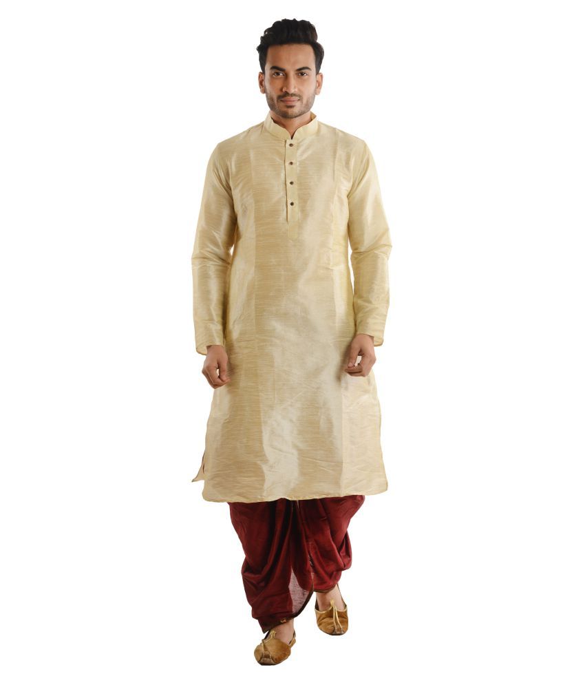     			Deyann White Silk Blend Dhoti Kurta Set