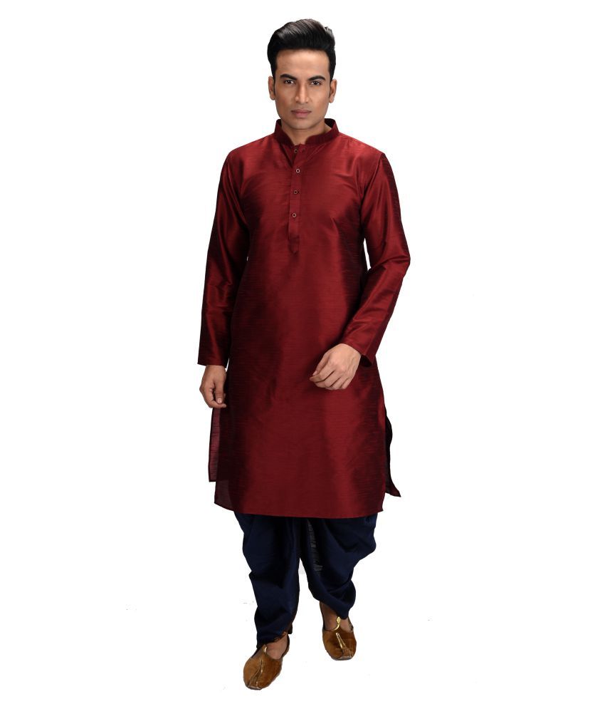     			Deyann Maroon Silk Blend Dhoti Kurta Set