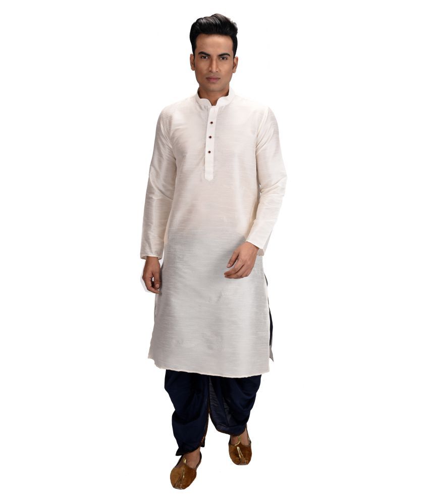     			Deyann White Silk Blend Dhoti Kurta Set