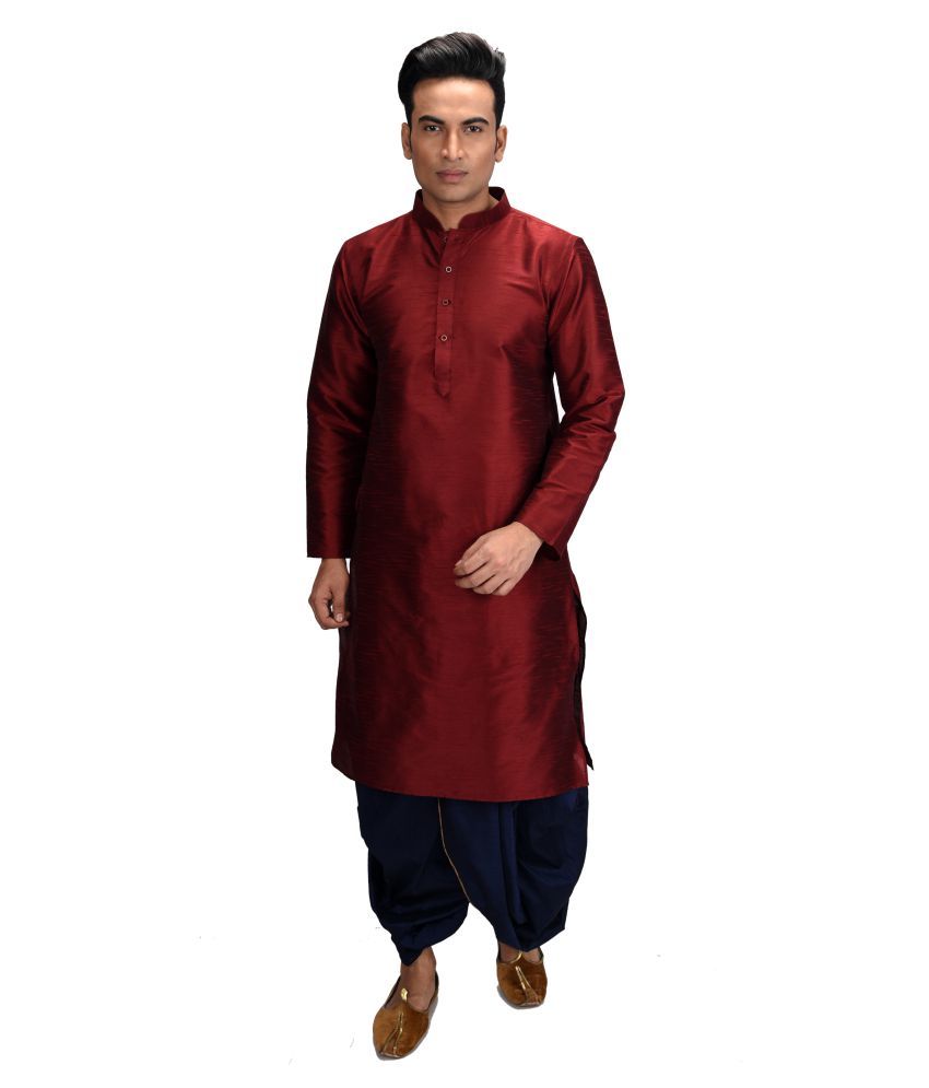     			Deyann Maroon Silk Blend Dhoti Kurta Set