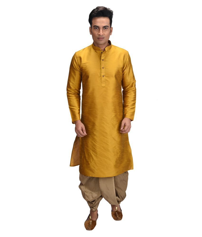     			Deyann Yellow Silk Blend Dhoti Kurta Set