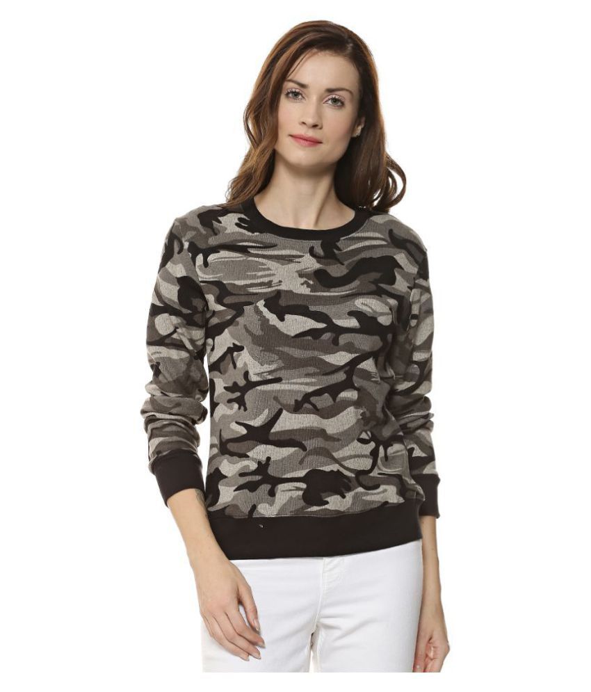 Campus Sutra Cotton Beige Non Hooded Sweatshirt
