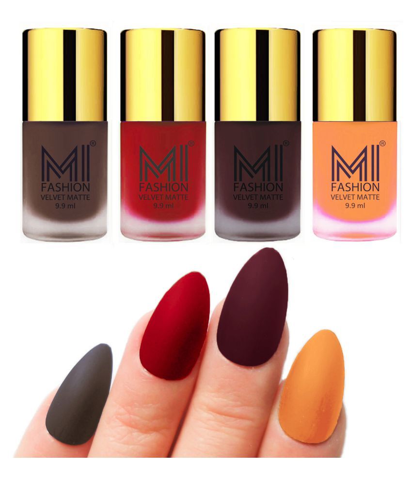     			MI FASHION Unique Matte Nail Paint Set Saffron Nail Polish Red,Wine, Coffee Matte Pack of 4 40 mL