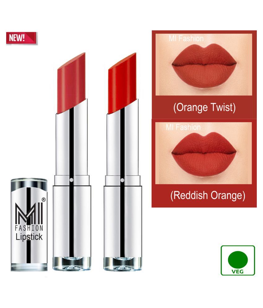     			MI FASHION 100% Veg Soft Matte Long Stay Lipstick Combo Orange,Orange Multi Pack of 2 7 g